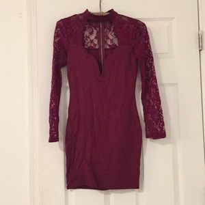 Red lace dress with collar